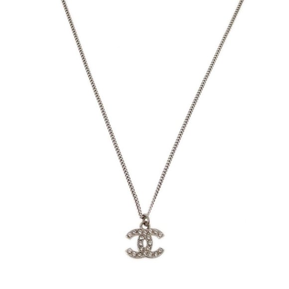 Auth Chanel Silver Chain Necklace Pendant Rhinestone - Picture 2 of 4